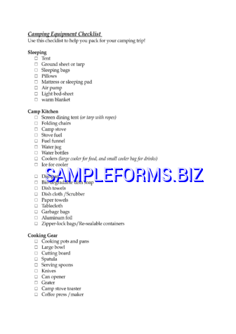 Camping Equipment Checklist pdf free